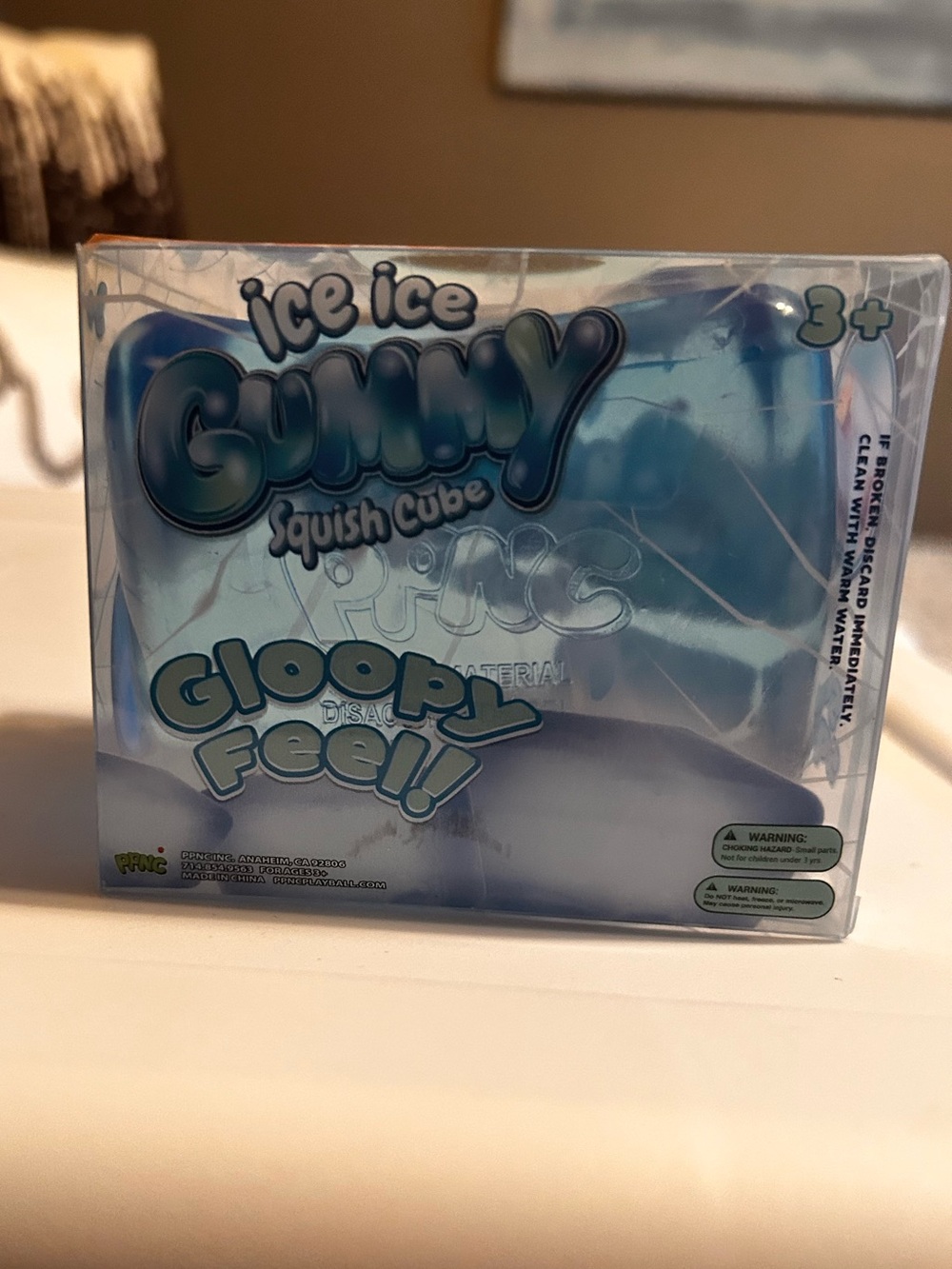 Large Blue Gummy Squish Cube. Similar to a nice berg.  New